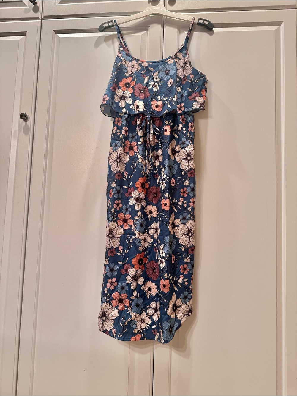 Blue Floral Spaghetti-Strap Summer Midi Dress New Boutique - Picture 5 of 6